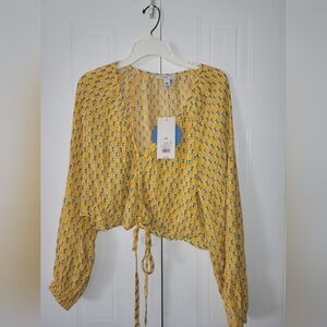 NWT Rhodes Yellow  Wrap Around,Tie, Bohemian,Flowy Top Size XXL